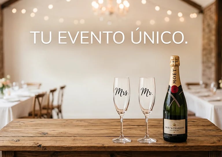 copas personalizadas para boda una copa dice MR y la otra Mrs a lado de una compa de champan