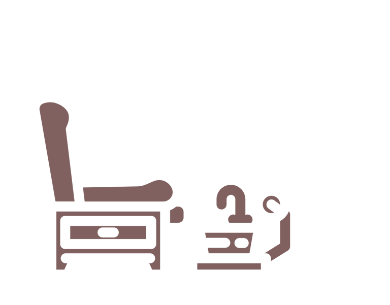 Illustratie van een pedicure stoel en voetenbad voor behandelingen.