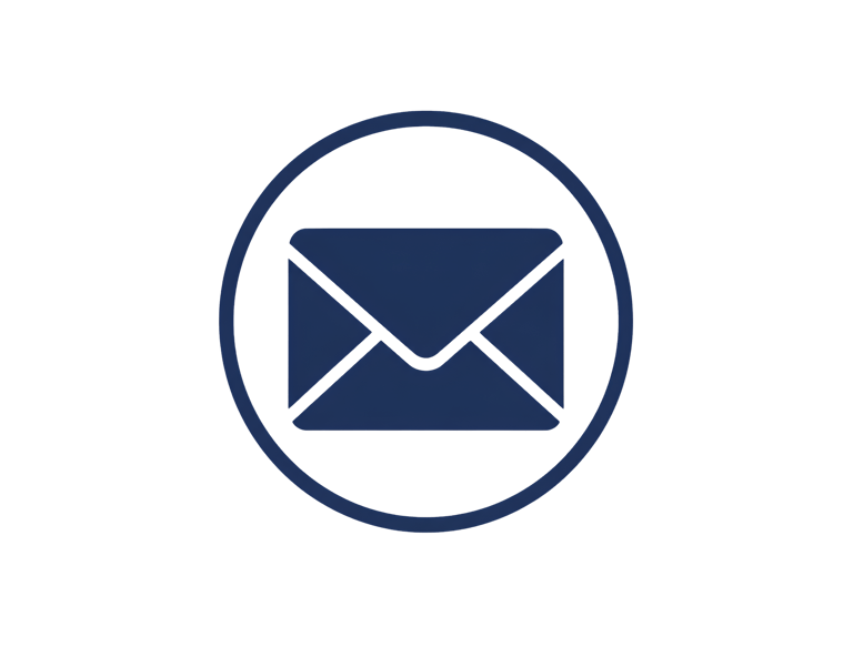 A dark blue envelope email icon inside a circle on a black background.