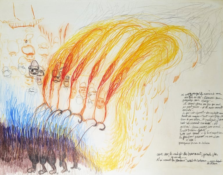 karine-nguyen-van-tham-dessin 4-memoire esclavage-dessin mediumnique- l incendie