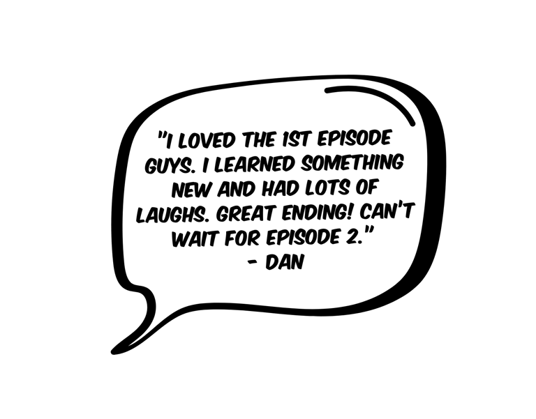 picture of a speaking comic style bubble with a review of the podcast