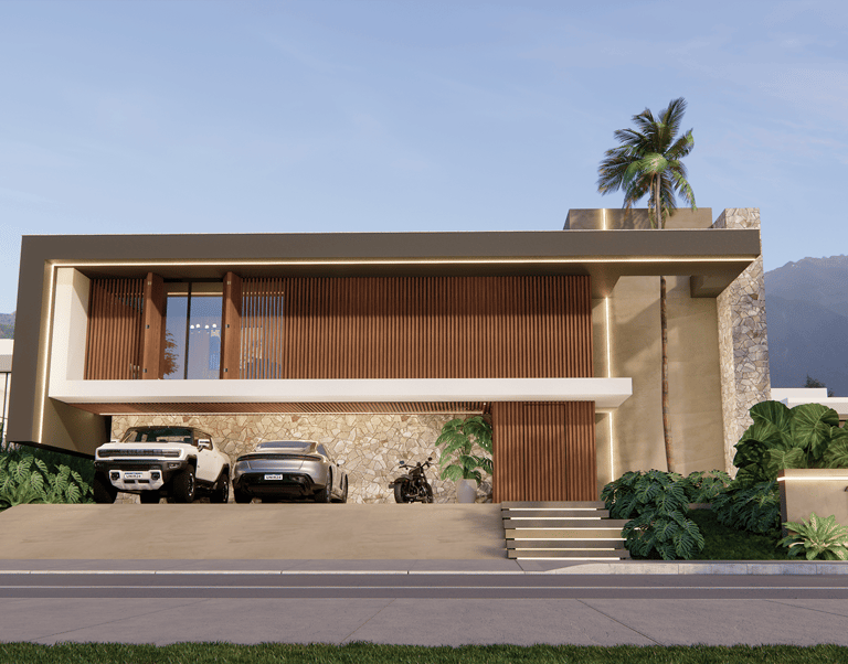 projeto de casa com Painel ripado de madeira