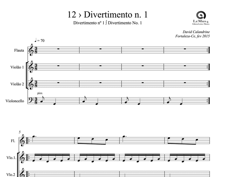 Imagem: parte completa de "Divertimento n. 1" do livro "violão em letra e música".