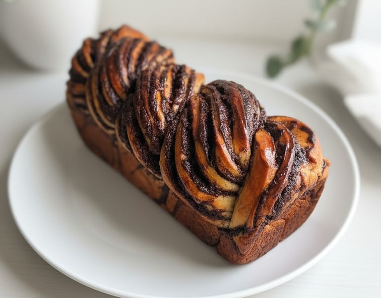 chocolate milk bread babka on a plate