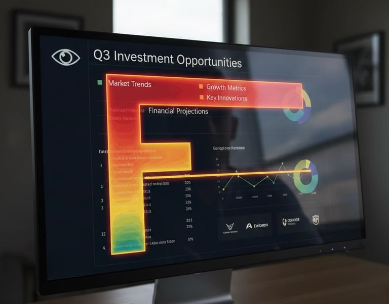 Investor eye-tracking heatmap showing how VCs scan slides in an F-pattern.