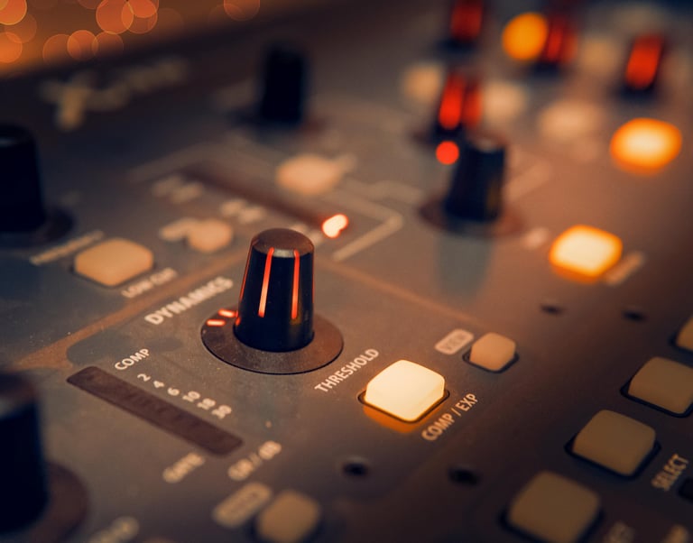 a sound mixer with a sound board and a microphone