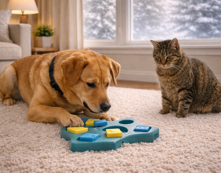 Dog enjoying a winter walk in Oakville with a pet sitter.