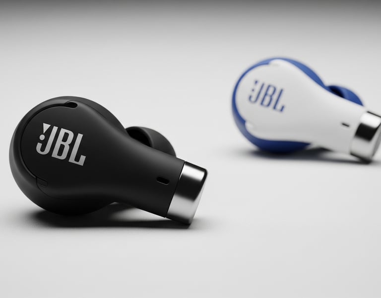 um par de fones de ouvido com o JBL JBL ao fundo