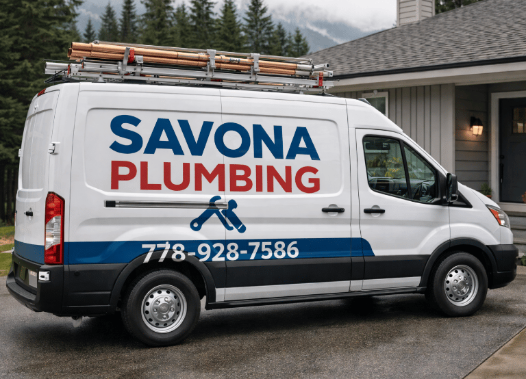 Professional Savona Plumbing van showcasing reliable residential service and contact information.