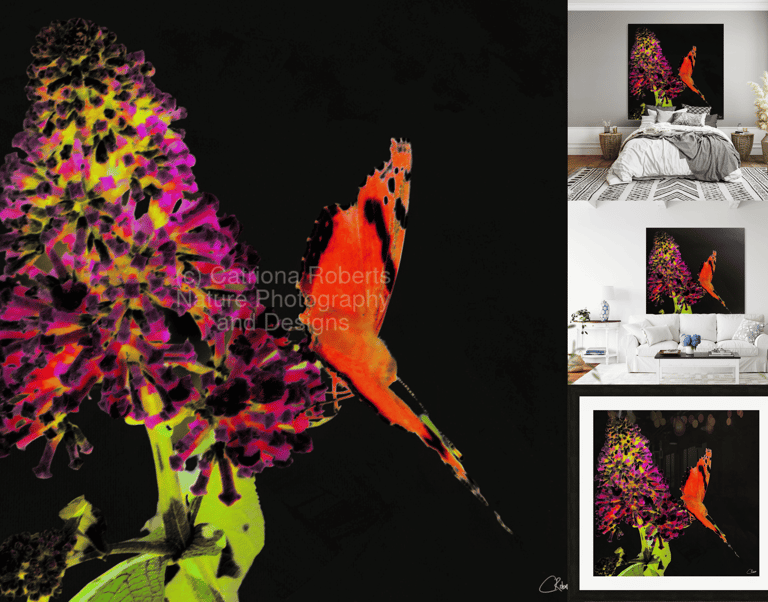 Digital image featuring an artistic interpretation of a Butterfly on a Buddleia flower.