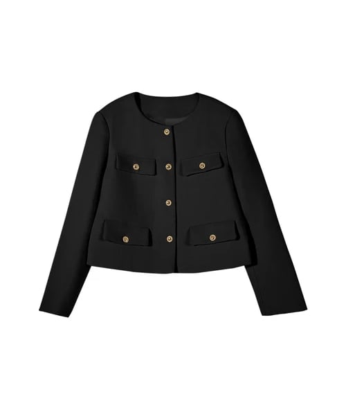 women's black cropped tweed jacket