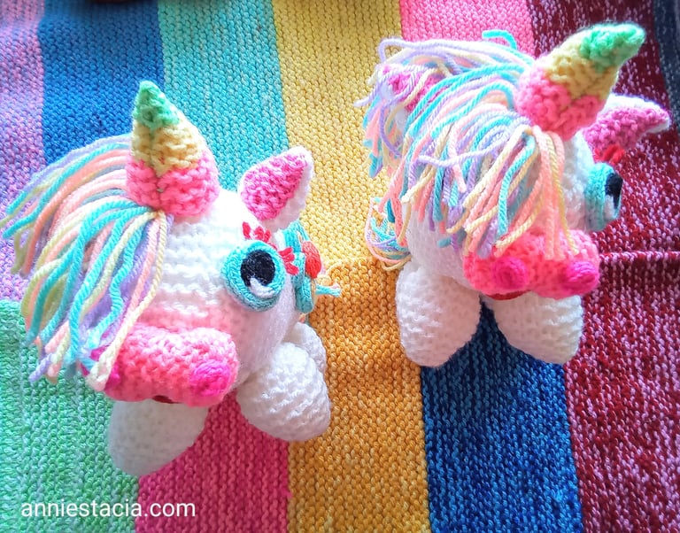 Knitted white unicorns