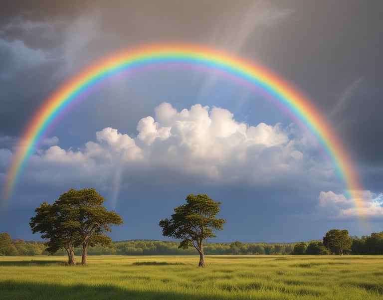 Beautiful landscape with rainbow in ski