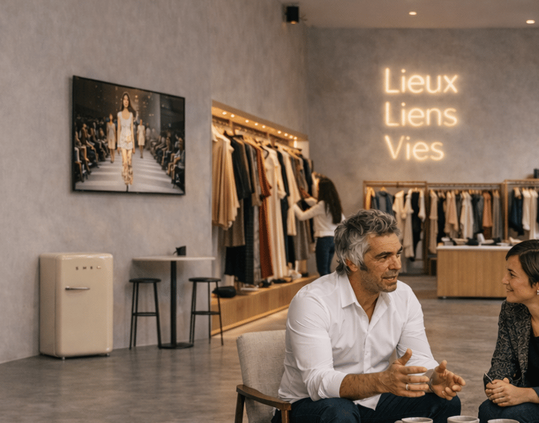 juan torralbo et clients assis en magasin