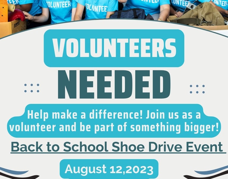 a group of people in blue shirts and blue jeans are posing for a volunteer