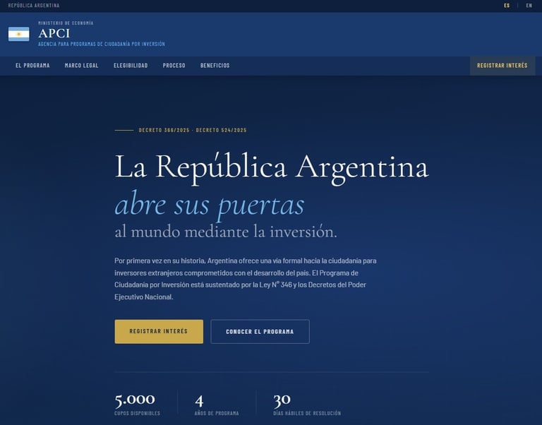 Captura del sitio falso apci.ar que simulaba ser el portal oficial del programa CBI Argentina