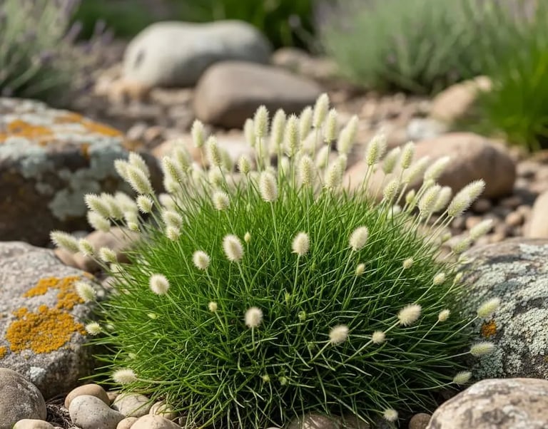 penisetum en rocalla, naturaleza integrada