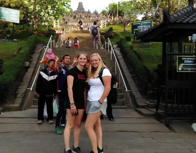 in front of Borobudur temple's stairs