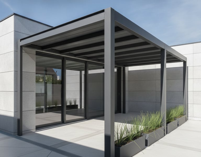 Pérgola adosada a vivienda con iluminación integrada, Murcia