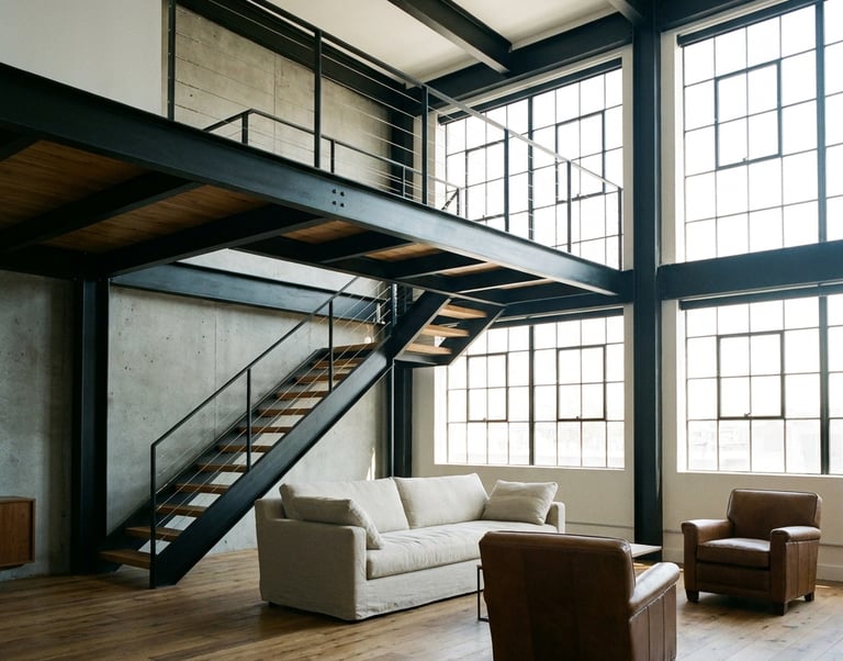 Altillo estructural con escalera en vivienda tipo loft, Murcia