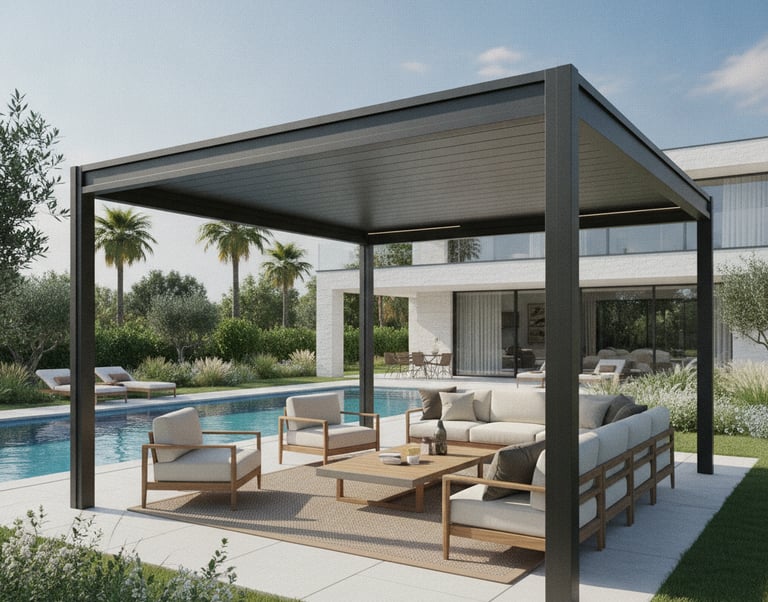 Estructura de pérgola independiente junto a piscina, Murcia
