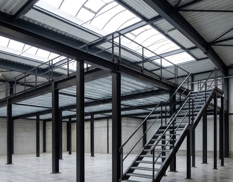 Estructura completa de altillo con barandilla de diseño, El Raal