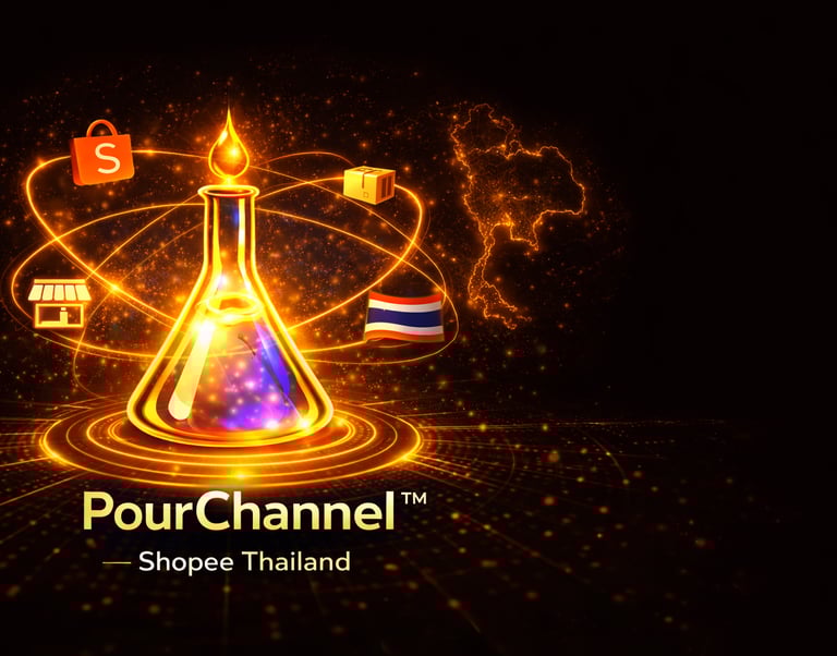 Pour Channel Thailand visual showing Shopee marketplace used for domestic product sales