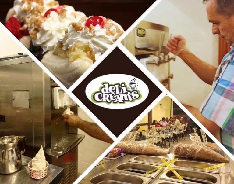 a man is making a ice cream sundae cafetería Delicream’s Coffee