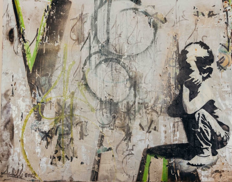 Kende, For Emy n.3, 2012, mixed media on wood, 218x218 cm — calligraffiti fine art four-panel series