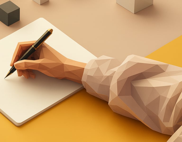 UNe main stylisée qui ecrit sur un papier