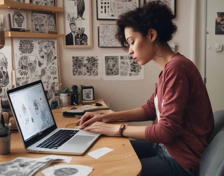 Close-up of a hand applying a stylish decal onto a smooth wall surface in a cozy living room.