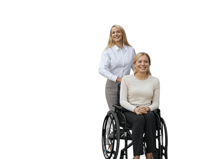 a woman in a wheelchair with a man in a wheelchair