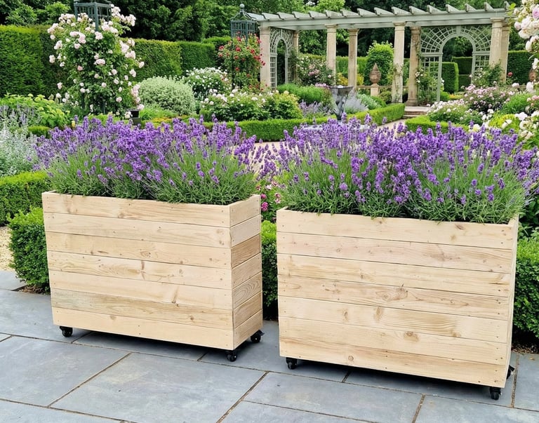 Wooden planter on wheels handmade to size tall narrow planter for restaurants patio gardens 