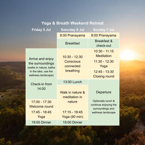 schedule at yoga & breathwork retreat 