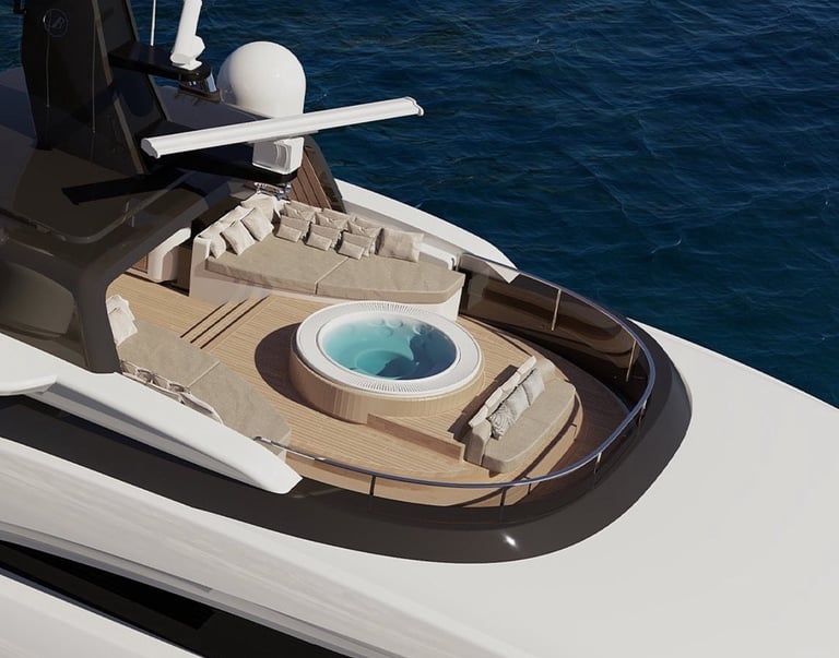 a boat with a hot tub in the water