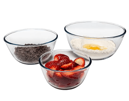 Simax borosilicate glass mixing bowl set, made in Czech Republic, lead-free and cadmium-free