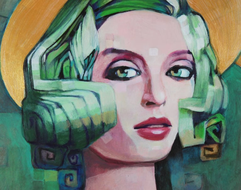expressionistic painting of a woman with a spiritual orb
