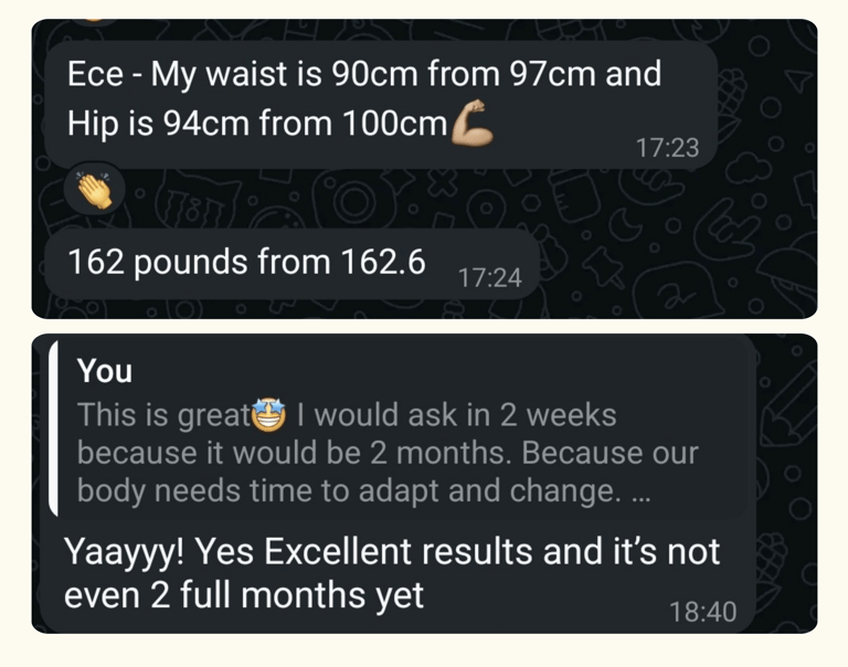 client's weight loss result