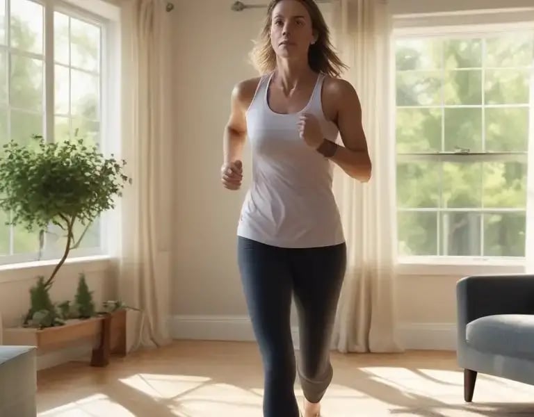 woman slow jogging at home