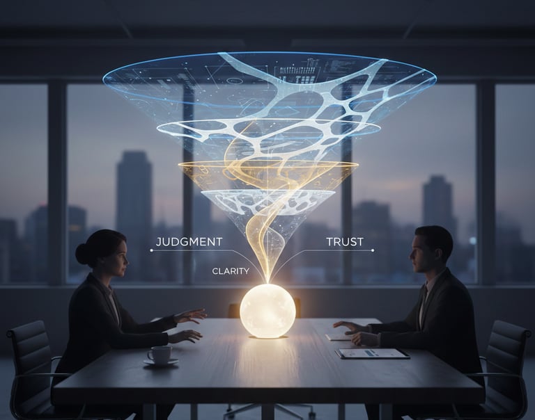 Illustration representing how investors synthesize pitch delivery, judgment, and clarity into convic