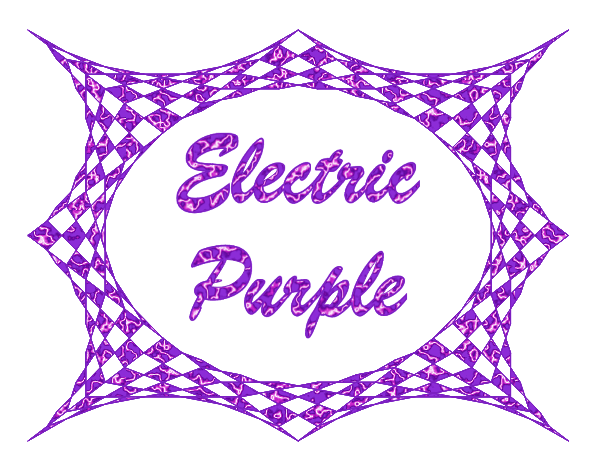 Electric Purple text inside a geometric violet patterned frame with a spiderweb lattice design.