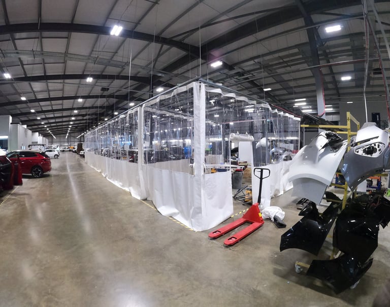 Clear PVC spray booth curtain for automotive smart repair bay