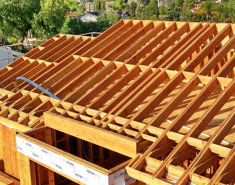 Wood framed roof of two story home located in Laguna Hills California