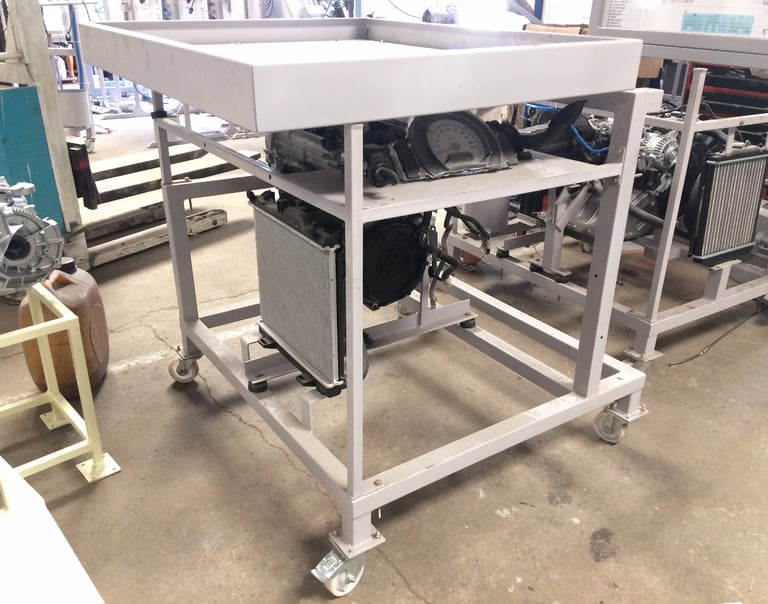 A custom metal fabricated stand for car engines