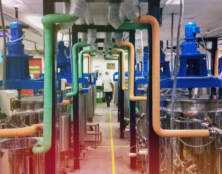 Pipelines with insulation work to reduce the heat dissipation from machinery,  