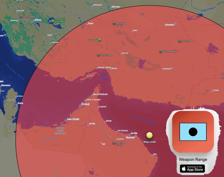Lucas strike footprint launch from off the Omani coastline in the Gulf of Oman