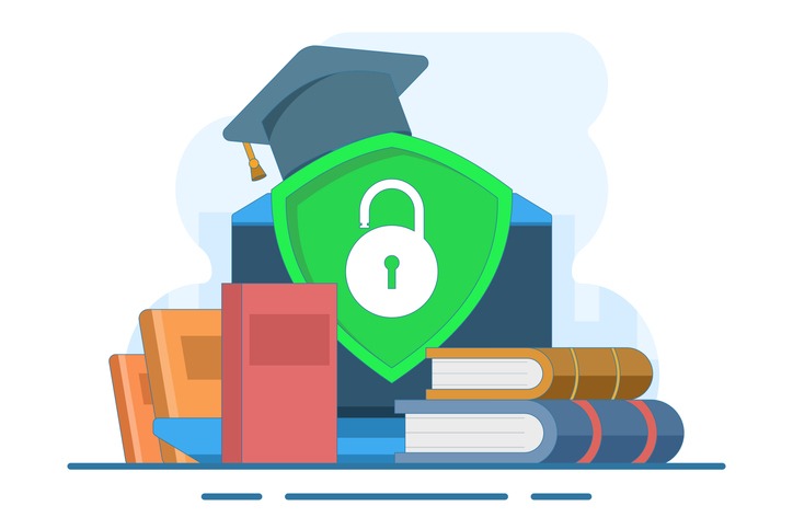 a green shield with a green shield on top of books