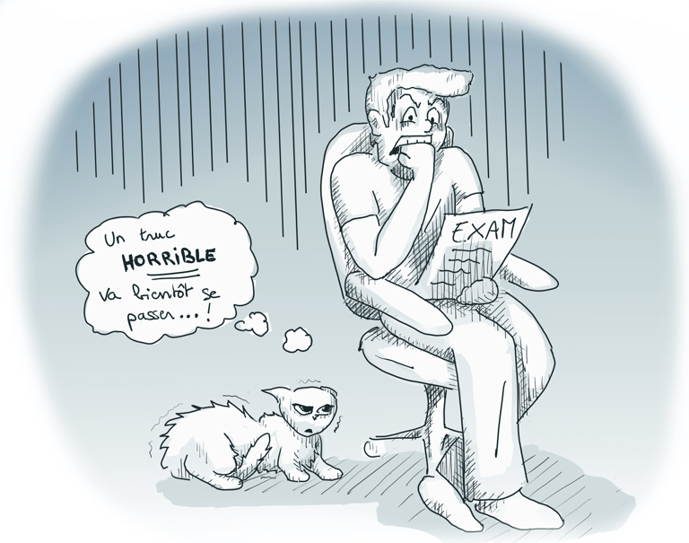 funny drawing of how stress transfers from humain to cat