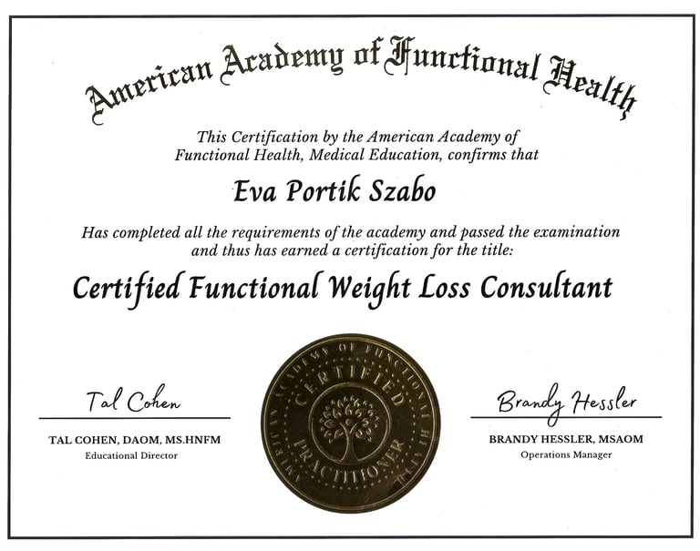 Functional Weight Loss Consultant certificate – Eva Portik Szabo