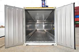 Interior of a Reefer container showing the T slat floor, and stainless steel walls